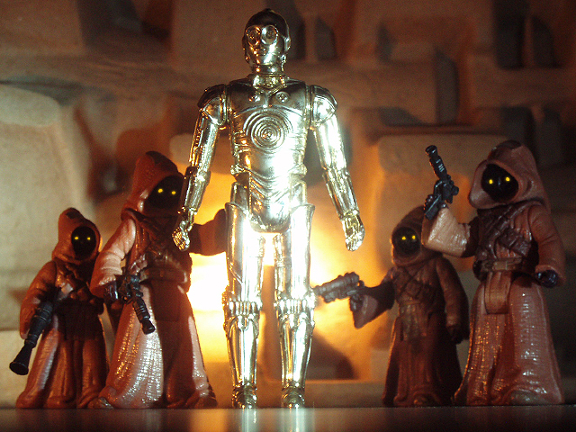 How He Got There. (POTF2 Jawas, Vintage C-3PO)